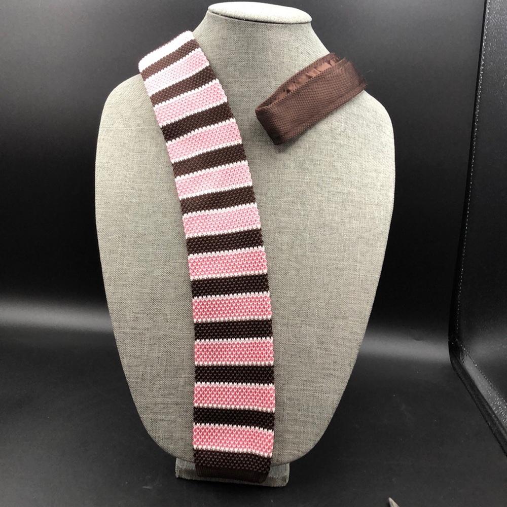 Burma Bibas Textured Knit Tie Men's Striped Handmade Polyester Square End 54”